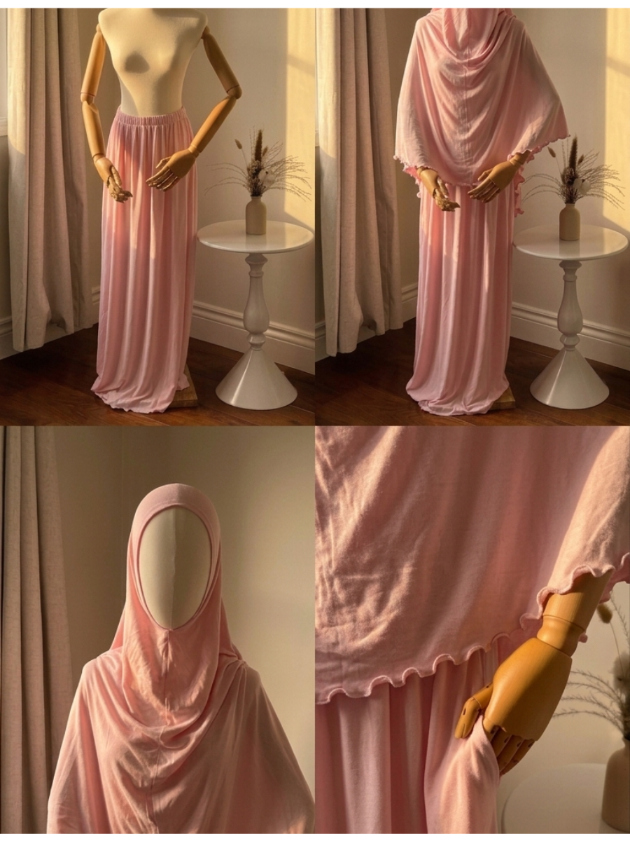 Baby Pink Cotton Elastane Prayer Set