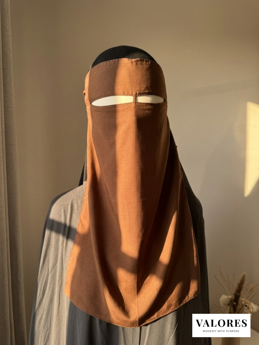 Dark Brown Lyocell Niqab - Pinch Nose String