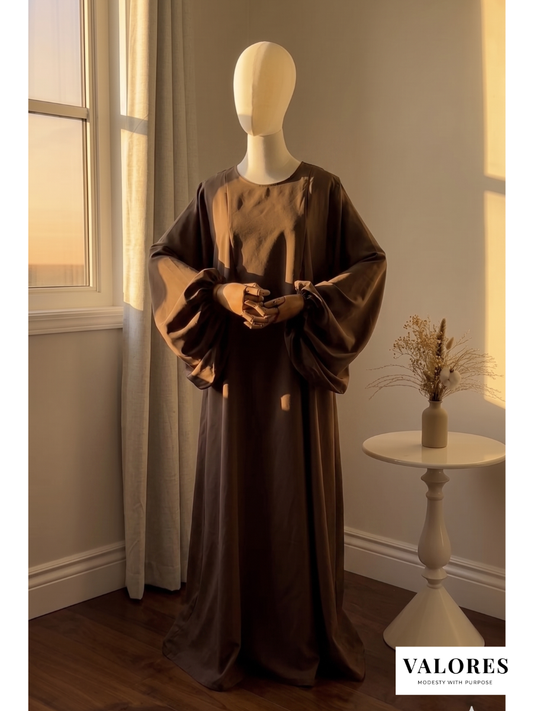 Coffee Cotton Bell-sleeve Abaya