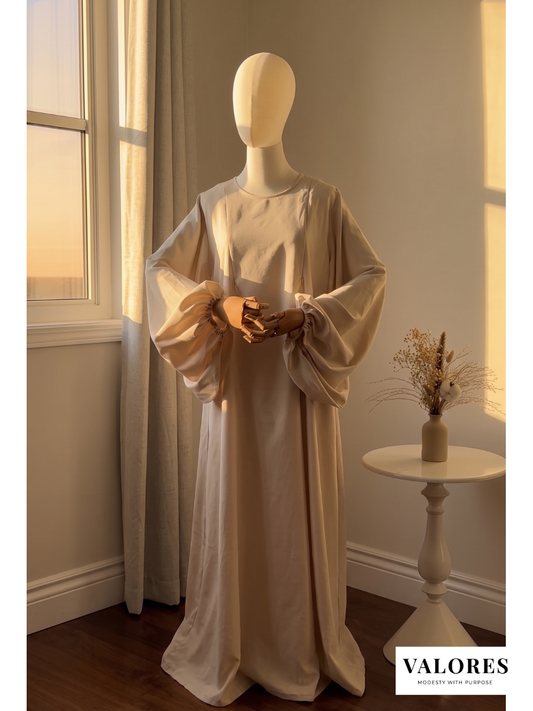 Beige Cotton Bell-sleeve Abaya